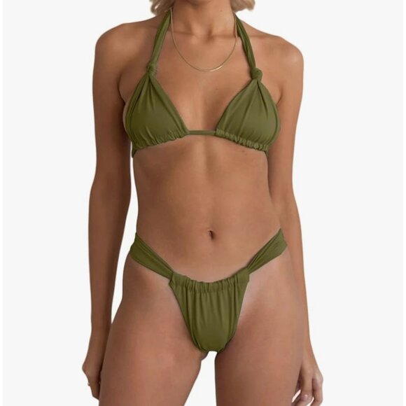 Army Green Cheeky Bikini - Picture 3 of 4